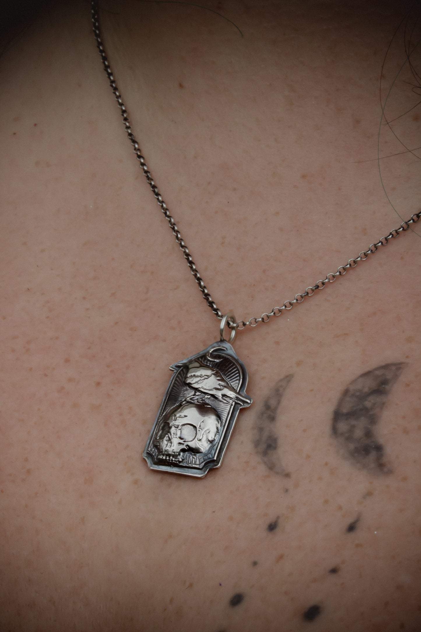 Poe's Raven and Skull Necklace