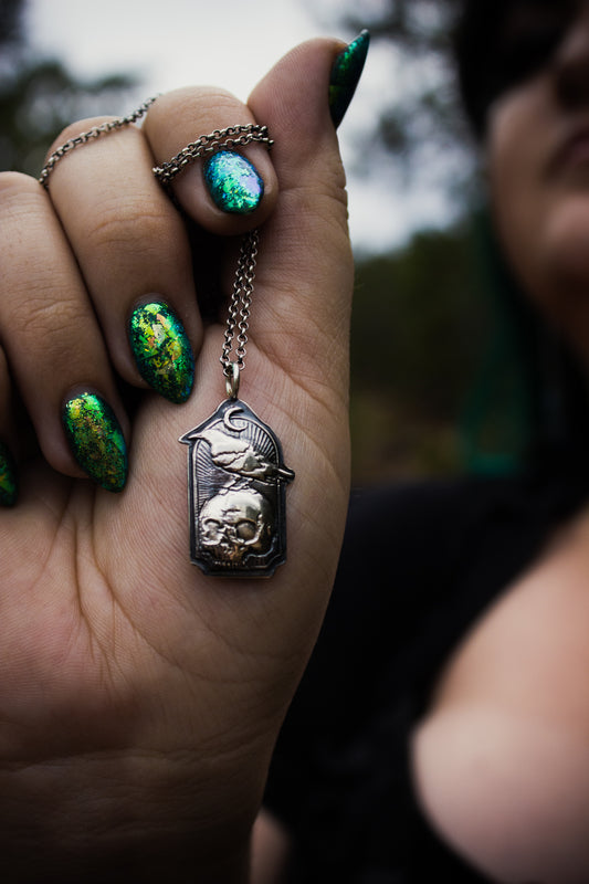 Poe's Raven and Skull Necklace
